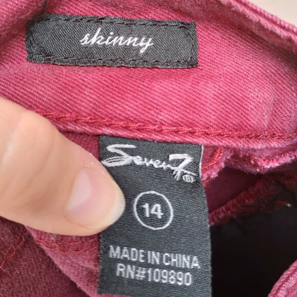 Seven7 Wine Red Skinny Jeans Burgundy Cotton Blend 5-Pocket - Picture 11 of 13